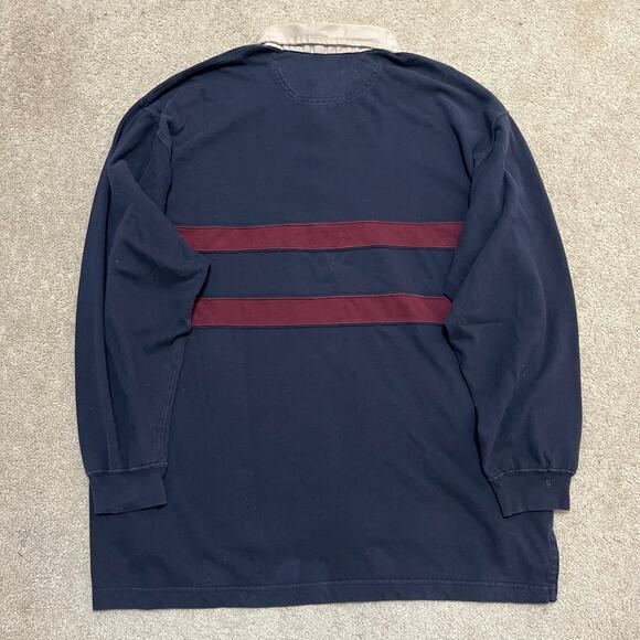 Vintage Khakis by Arrow Red Striped Navy Rugby Polo Long Sleeve Large - Picture 3 of 7
